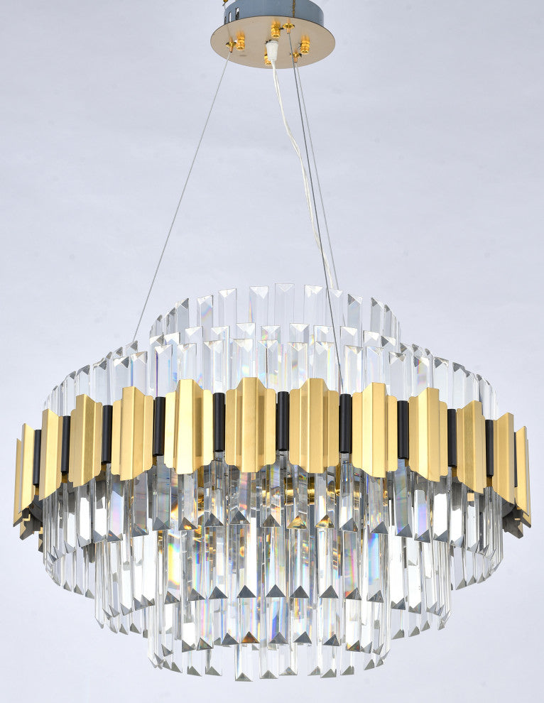 18-Light Gold Stainless Steel Chandelier With Clear Crystals