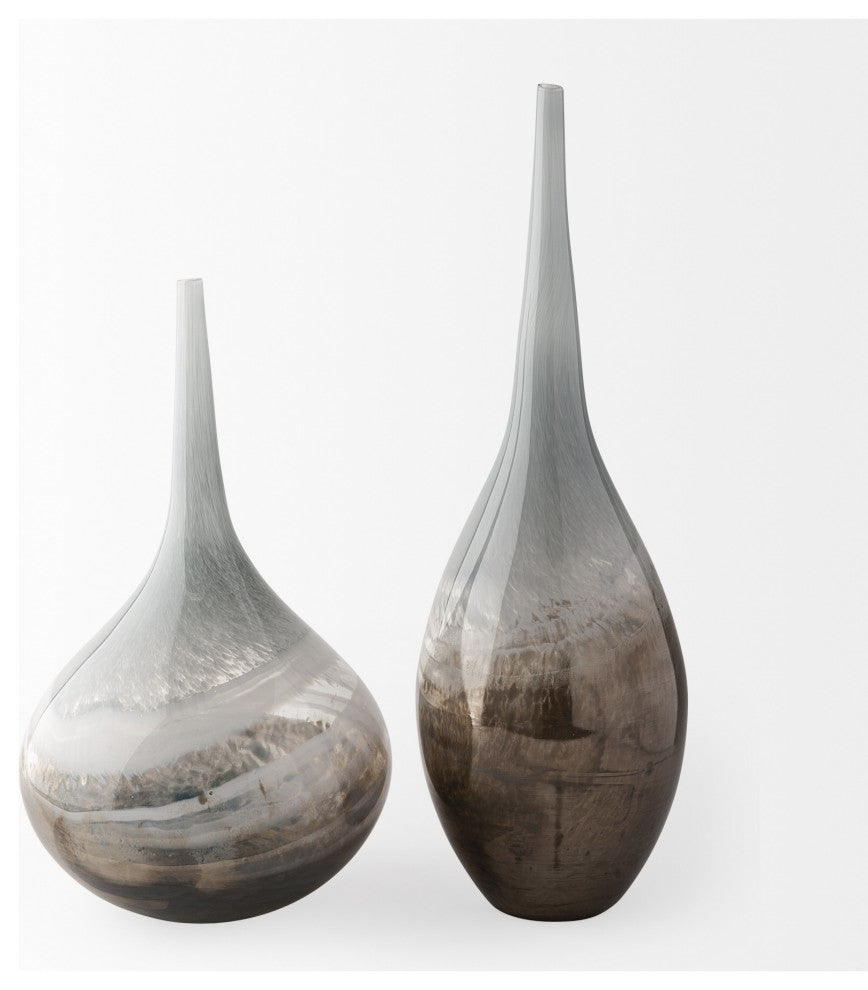 17" Heavenly Taupe and Gray Handblown Spunglass Vase
