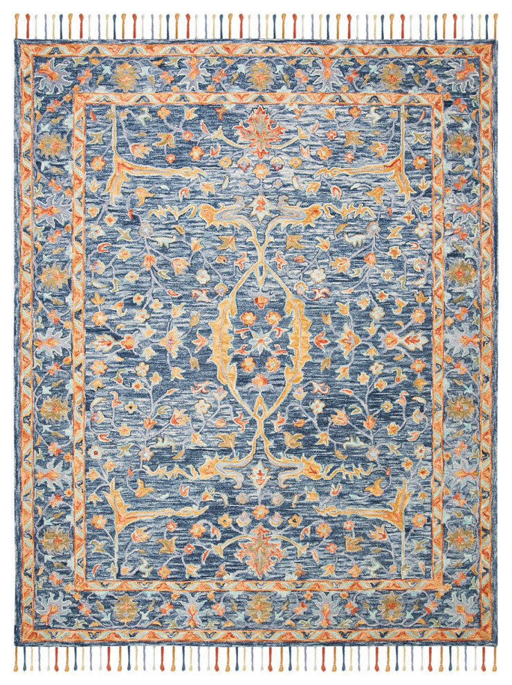 Safavieh Aspen Apn116M Bohemian Rug, Blue/Rust, 7'0"x7'0" Square