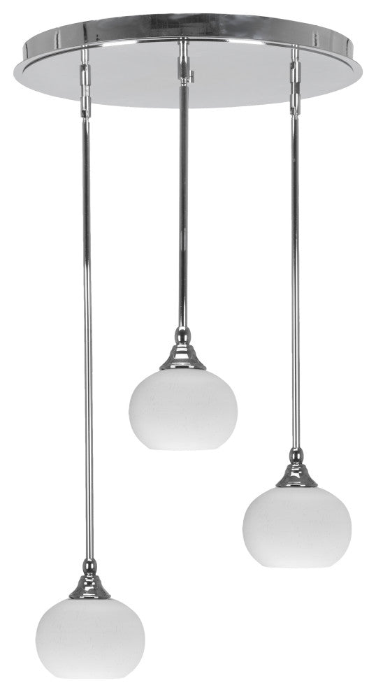 Empire 3-Light Cluster Pendalier, Chrome/White Muslin