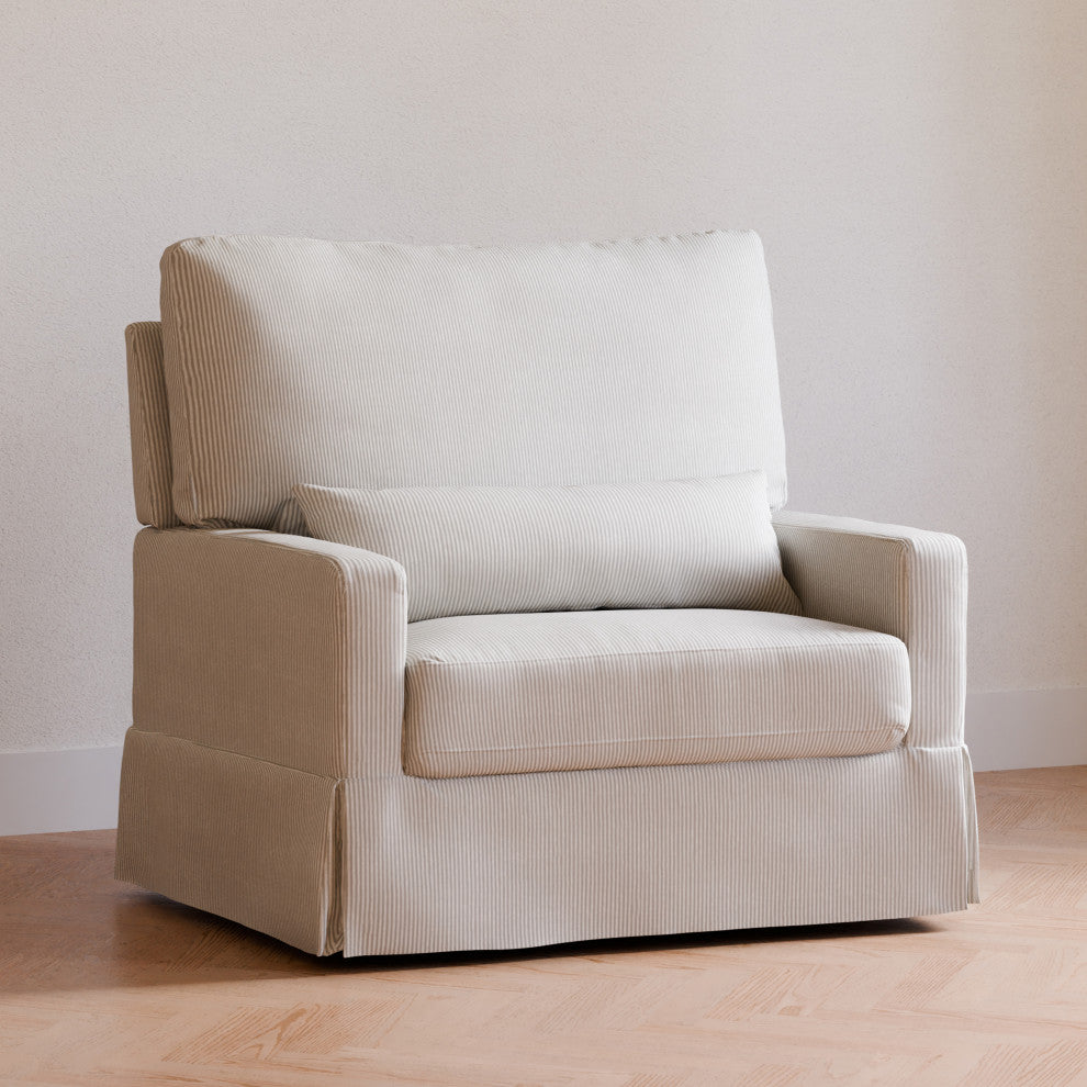 Crawford Pillowback Chair and a Half Comfort Swivel Glider, Fog Chatham Stripe Performance Eco-Weave