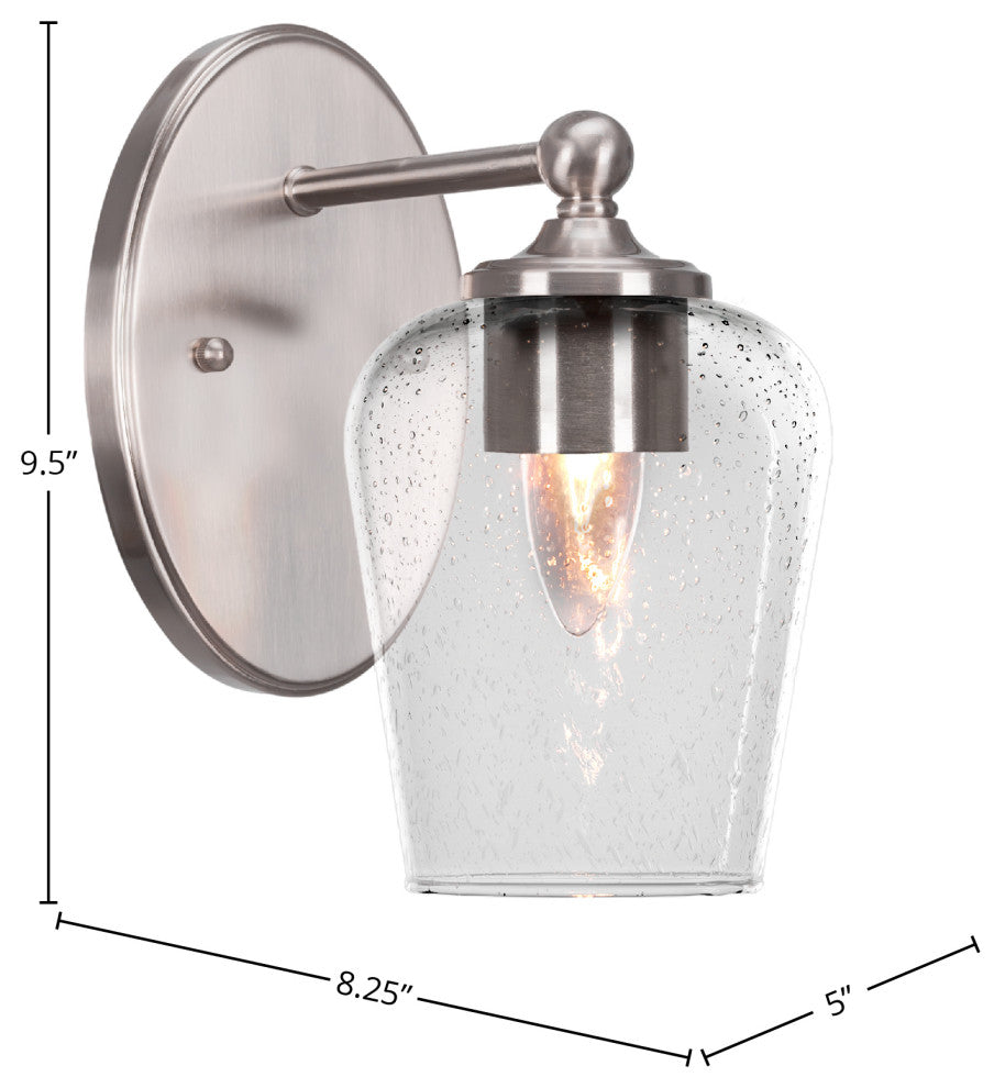 Capri 1-Light Wall Sconce, Brushed Nickel/Clear Bubble