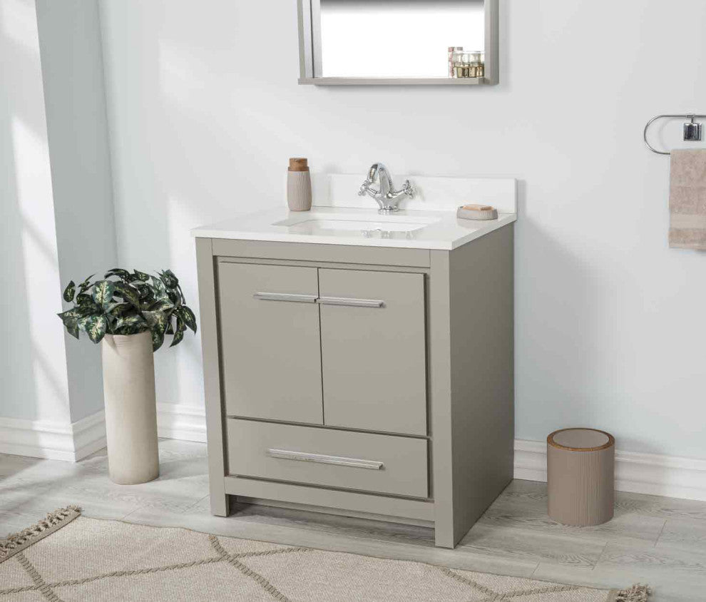 Mila Collection 30" Bathroom Vanity With Sink, Mirror, Countertop, Ash Gray