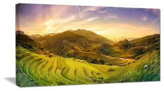 Rice Fields on Terraced Panorama, Landscape Canvas Art Print, 60"x28"