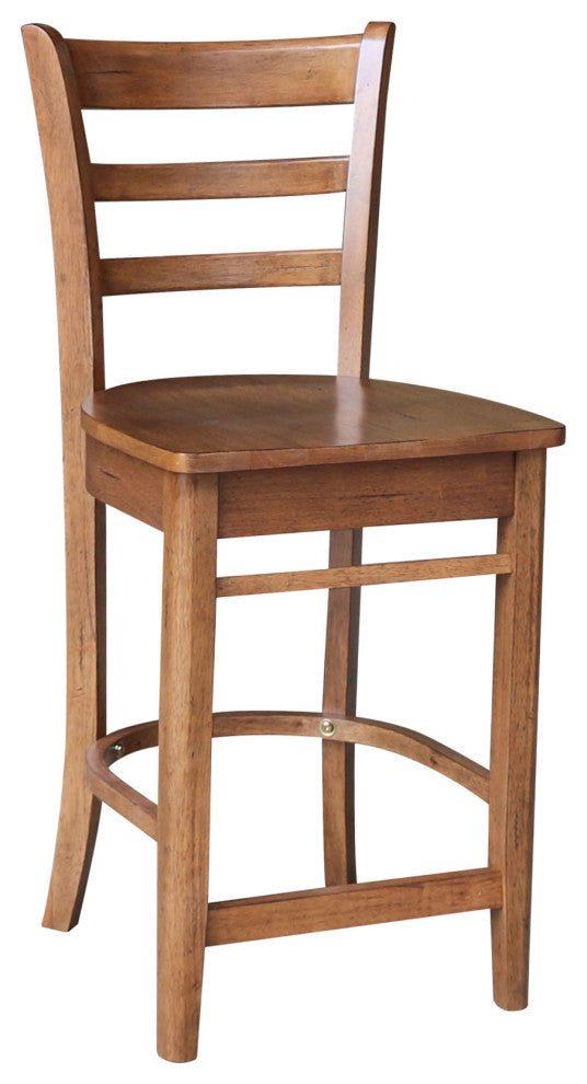 36" Round Pedestal Gathering Height Table With 2 Emily Counter Height Stools, Distressed Oak