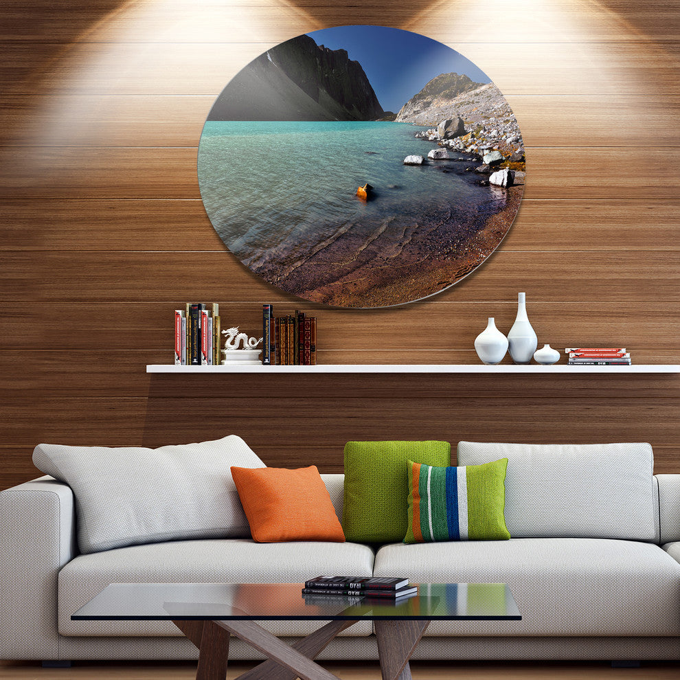 Bright Blue Waters Of Mountain Lake, Landscape Disc Metal Artwork, 36"