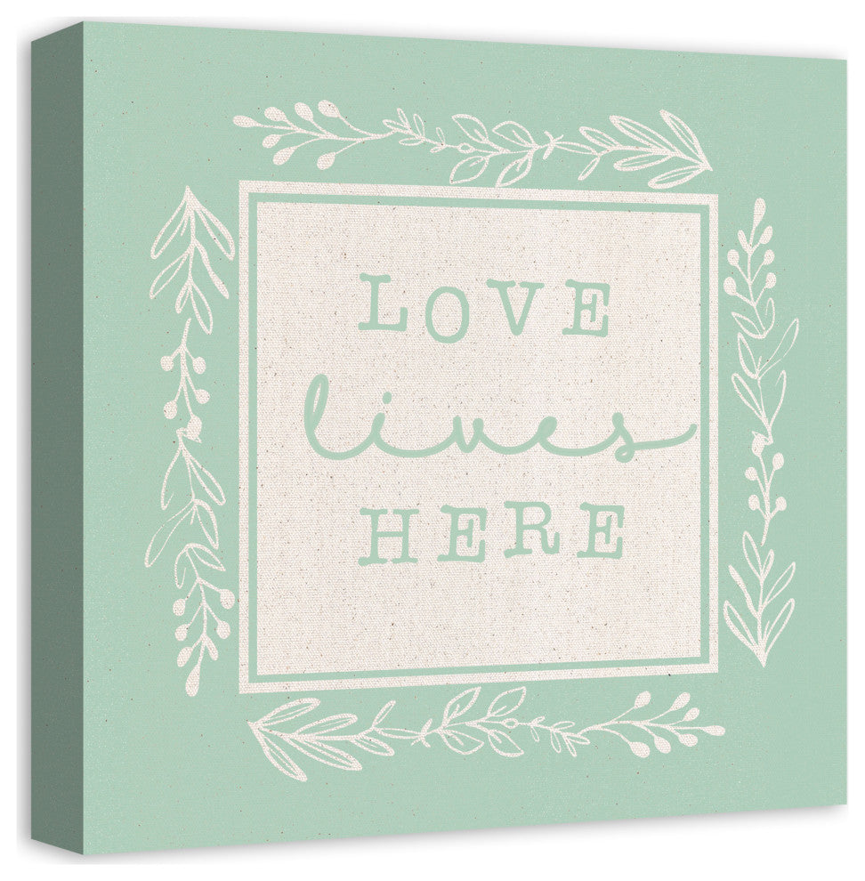 Love Lives Here On Mint 16x16 Canvas Wall Art