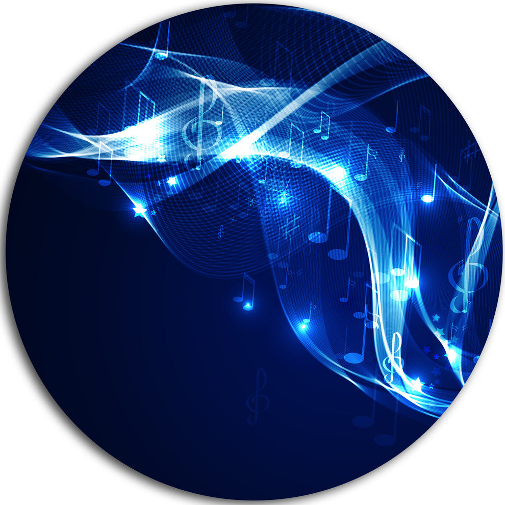 Blue Musical Background, Abstract Digital Art Disc Metal Artwork, 38"