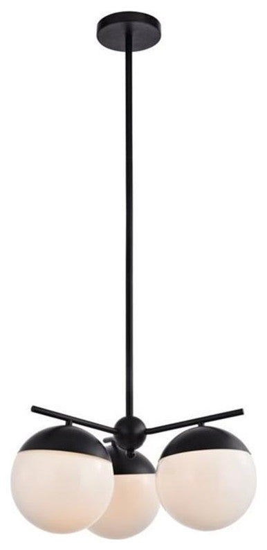 Living District Eclipse 3-Light Metal & Glass Pendant in Black and Frosted White