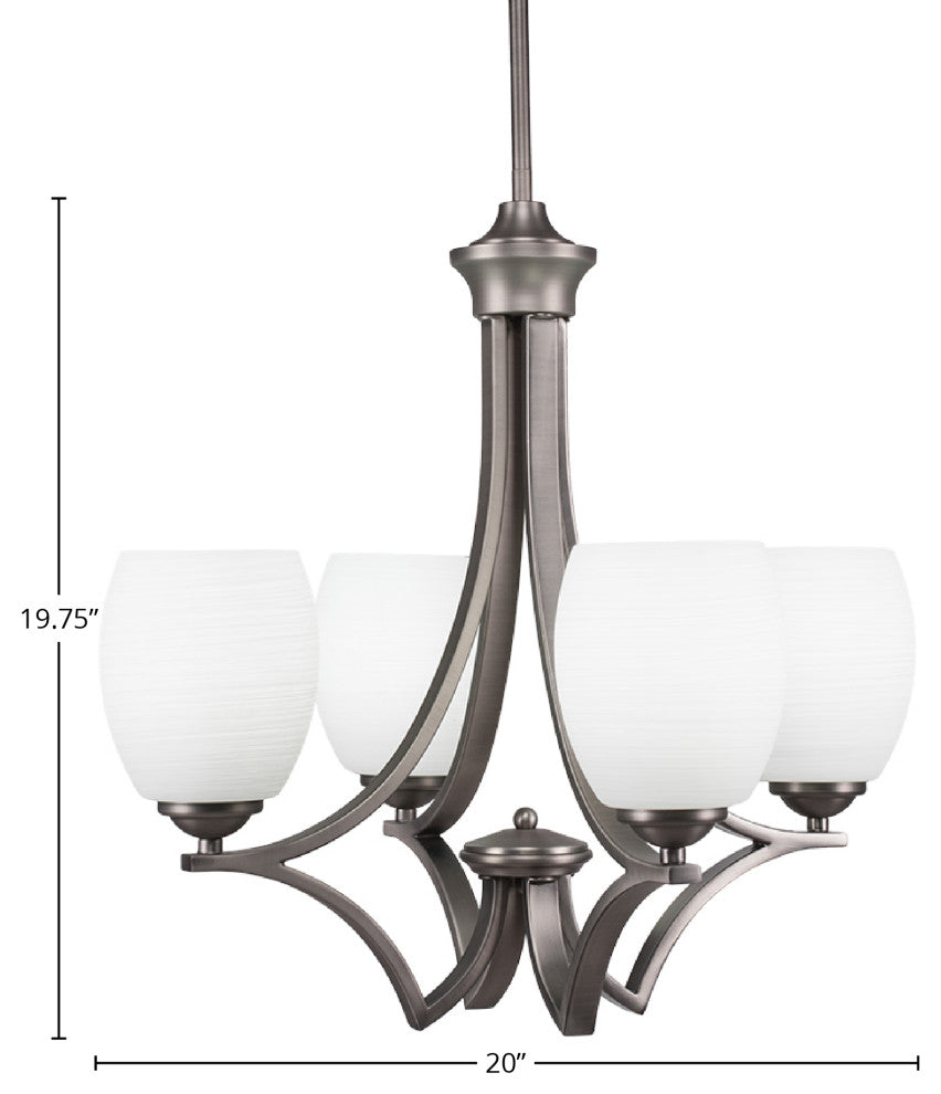 Zilo 4 Light Chandelier, Graphite Finish With 5" White Linen Glass