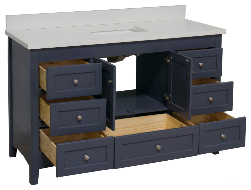 Abbey 60" Bath Vanity, Base: Marine Gray, Top: Quartz, Single Vanity