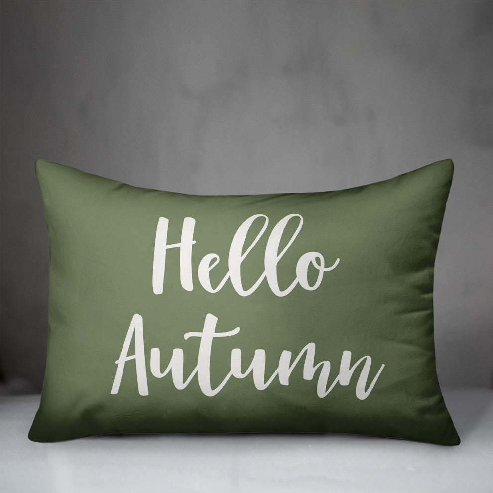 Hello Autumn Lumbar Pillow, Green, 14"x20"