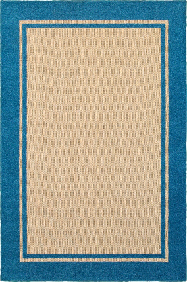 Oriental Weavers Cayman Sand/ Blue Border Indoor/Outdoor Rug 5'3"X7'6"