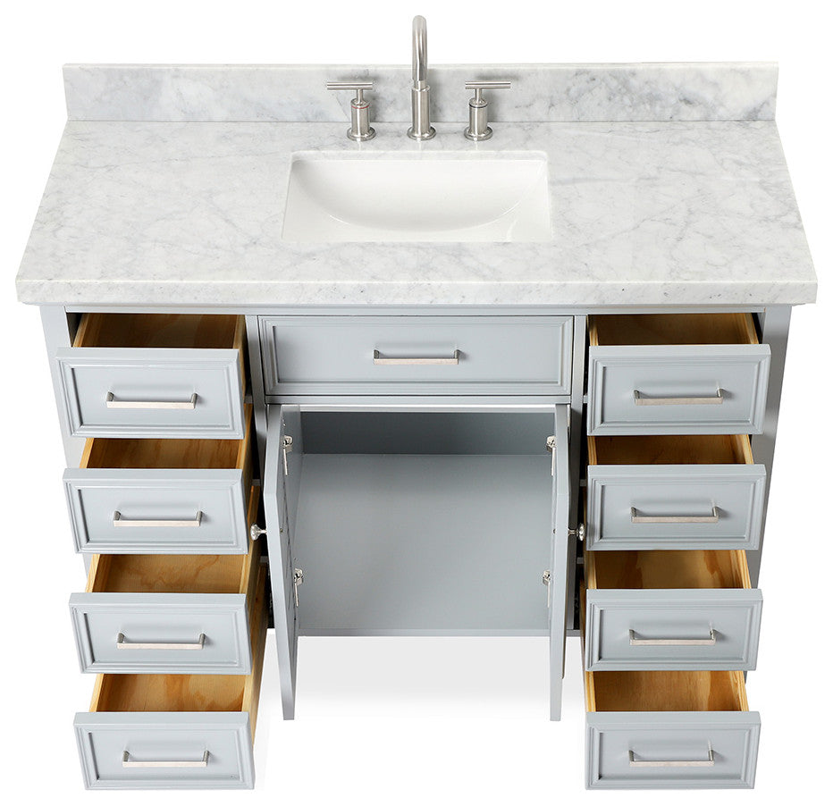 Kensington 49" Bath Vanity Rectangle Sink in Grey With Carrara Marble Top