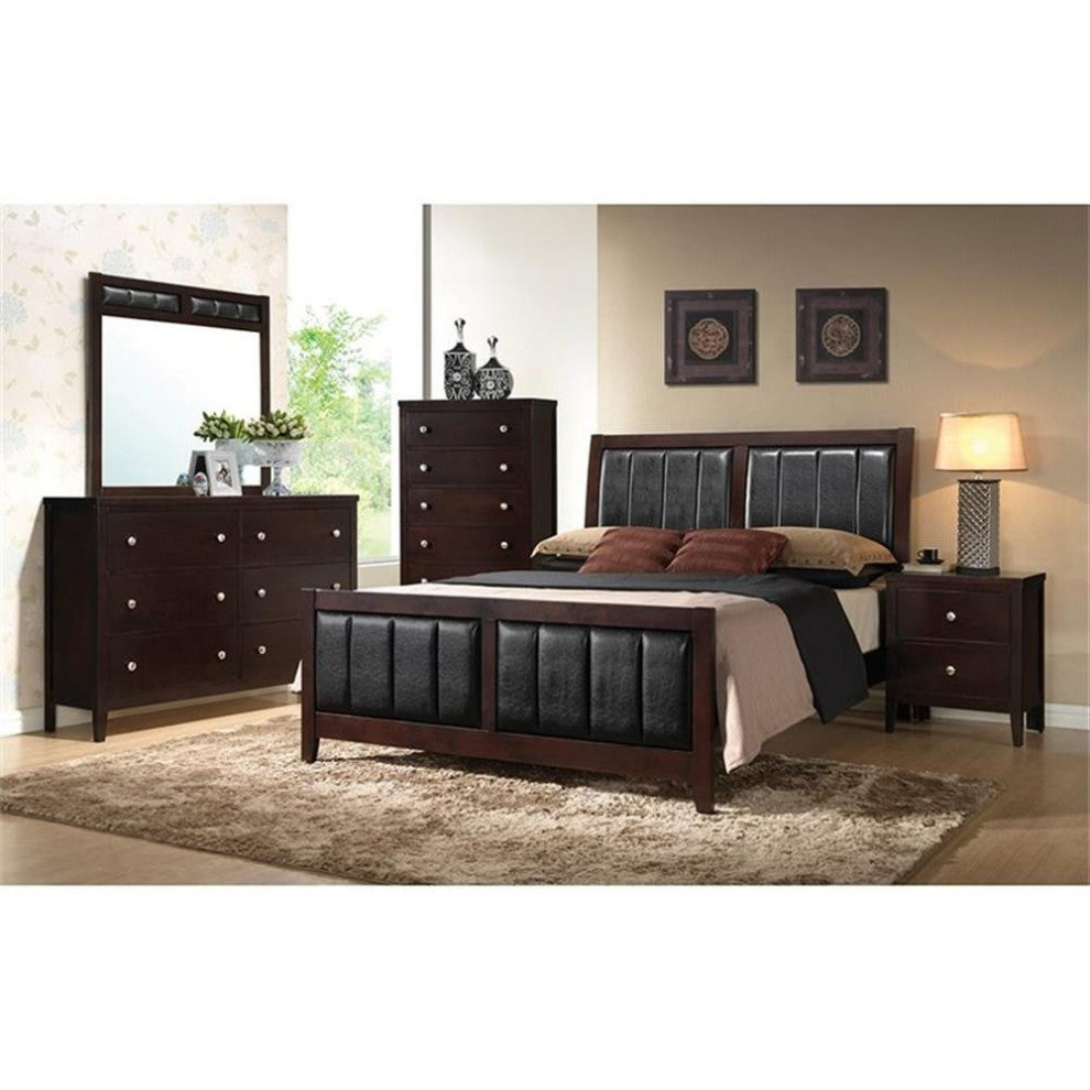 Bowery Hill Contemporary Faux Leather Queen Panel Bed in Black and Cappuccino