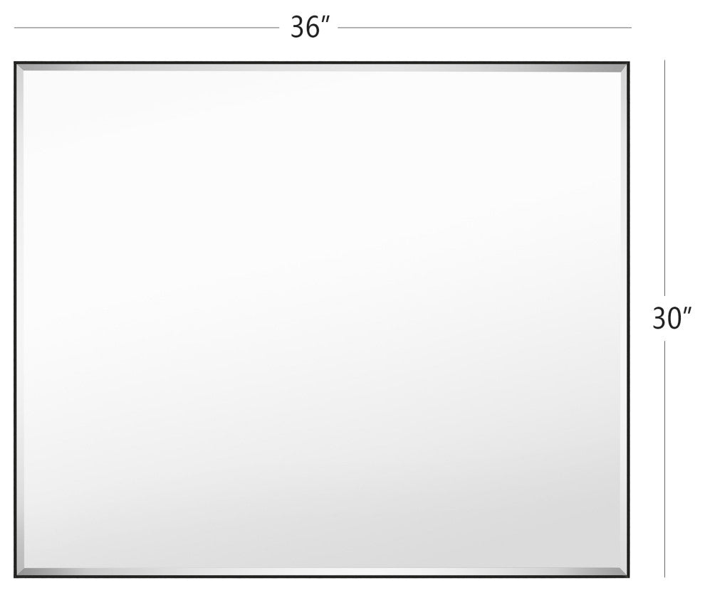 Rectangle Aluminum Framed Wall Mounted Mirror With Beveled Edge, Black, 30"x36"