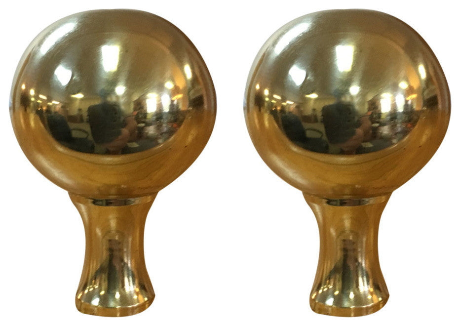 Royal Designs Medium Ball Lamp Finial, Polished Brass, Set of 2