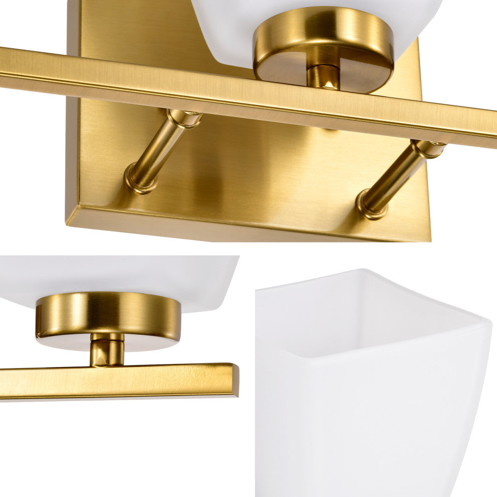 22 in. 3-Light Gold Modern Vanity Light With Square Etched White Glass Shades