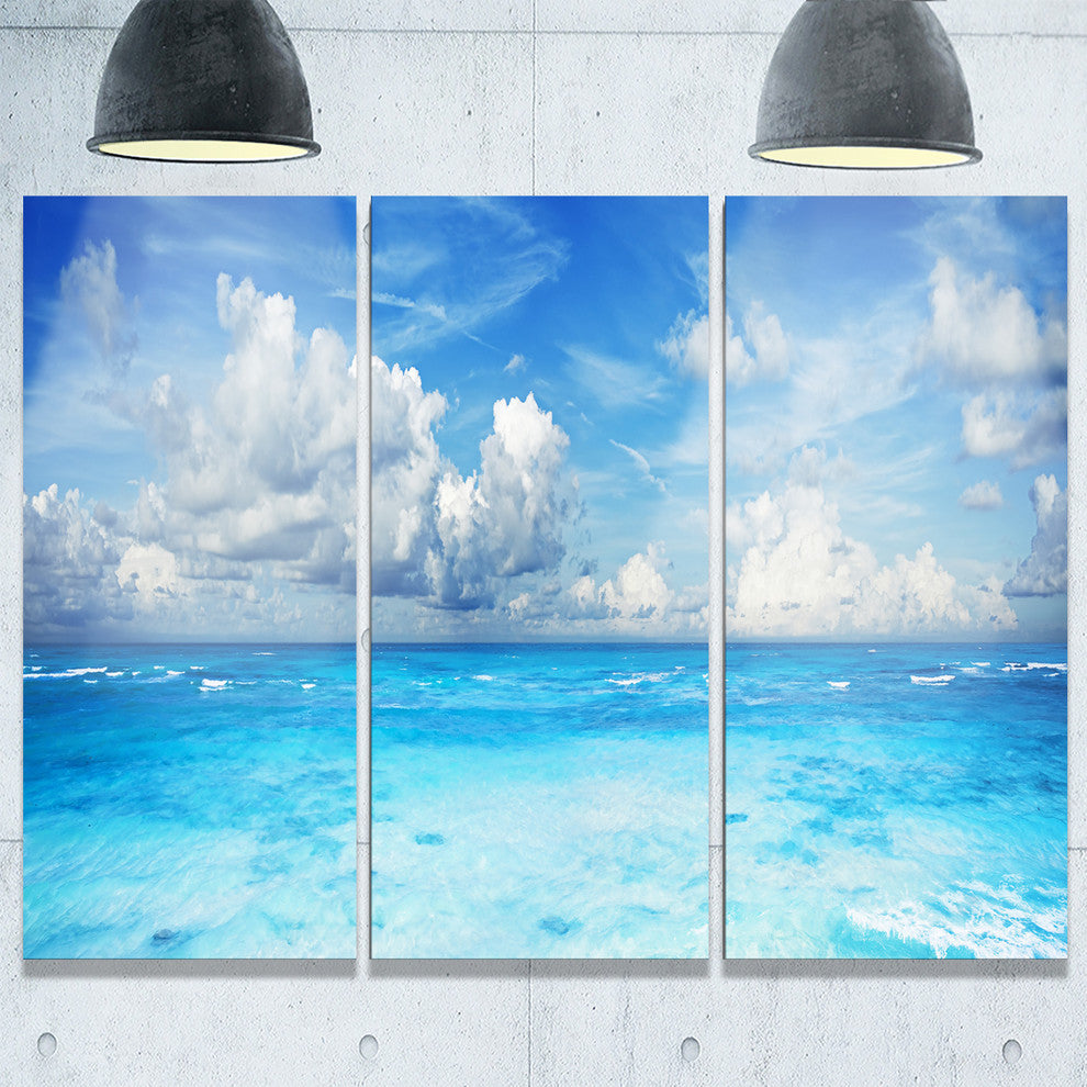"Bright Blue Waters and Sky Panorama" Metal Wall Art, 3 Panels, 36"x28"