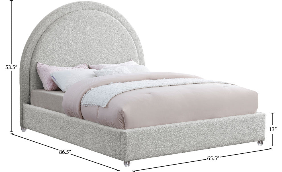 Milo Velvet Upholstered Bed, Cream, Queen