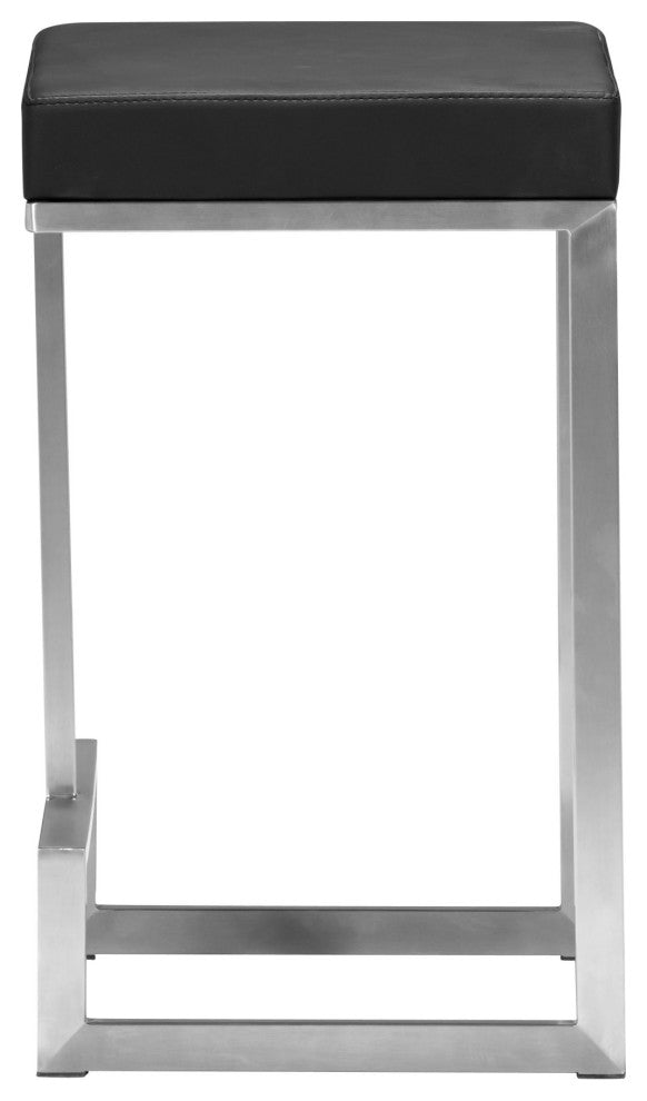 Counter Stool Chair, Set of 2, Faux Vinyl Leather, Steel, Black, Silver, Cafe