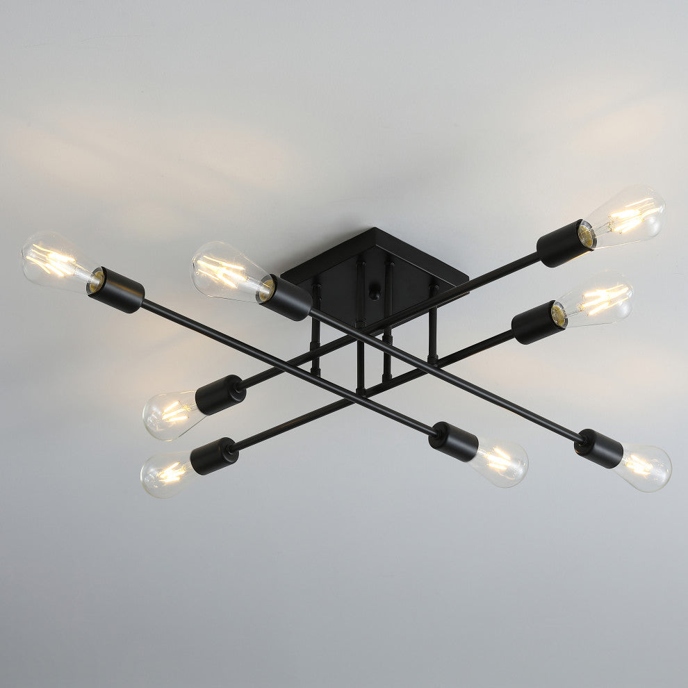 8 Light Semi Flush Mount Light Industrial Sputnik Ceiling Light Black
