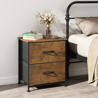 Rectangular 2 Drawer Rustic Brown Nightstand for Bedroom