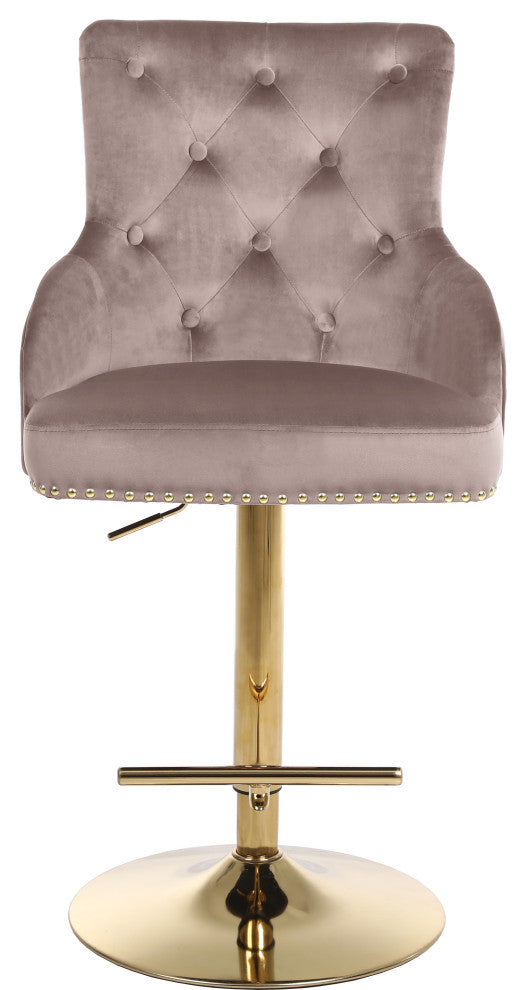 Claude Velvet Upholstered Adjustable Stool, Pink, Gold Base