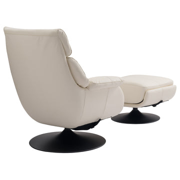 Calcutta Modern Top Grain Leather Ergonomic Rocking Chair & Ottoman Set, White/B