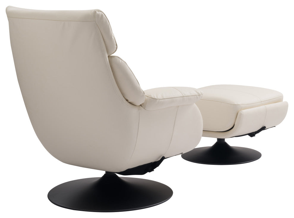 Calcutta Modern Top Grain Leather Ergonomic Rocking Chair & Ottoman Set, White/B