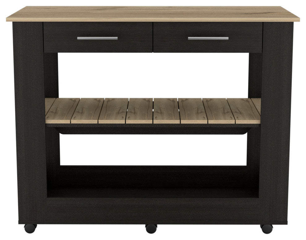 Kitchen Island 46 Inches Dozza, Kitchen, Black / Light Oak