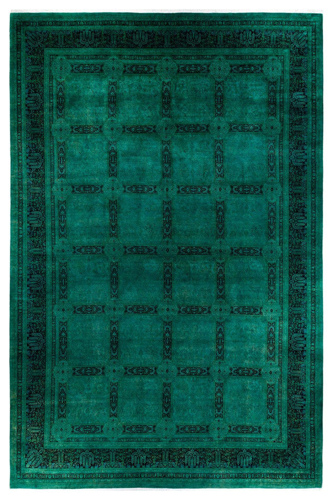 Overdyed, One-of-a-Kind Hand-Knotted Area Rug Green, 12'2"x17'10"