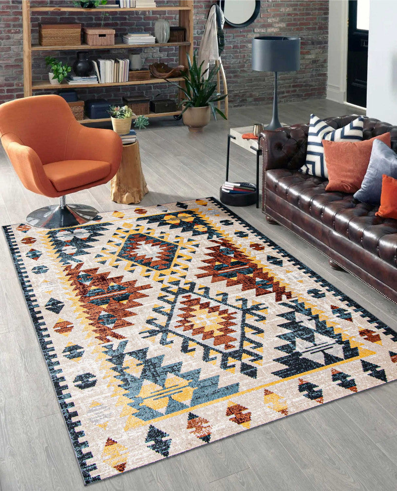Aqua Mosaic Area Rug, Taupe/Copper, 5'x7'