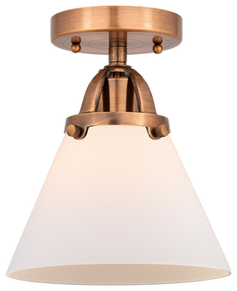Large Cone Semi-Flush Mount, Antique Copper, Matte White, Matte White