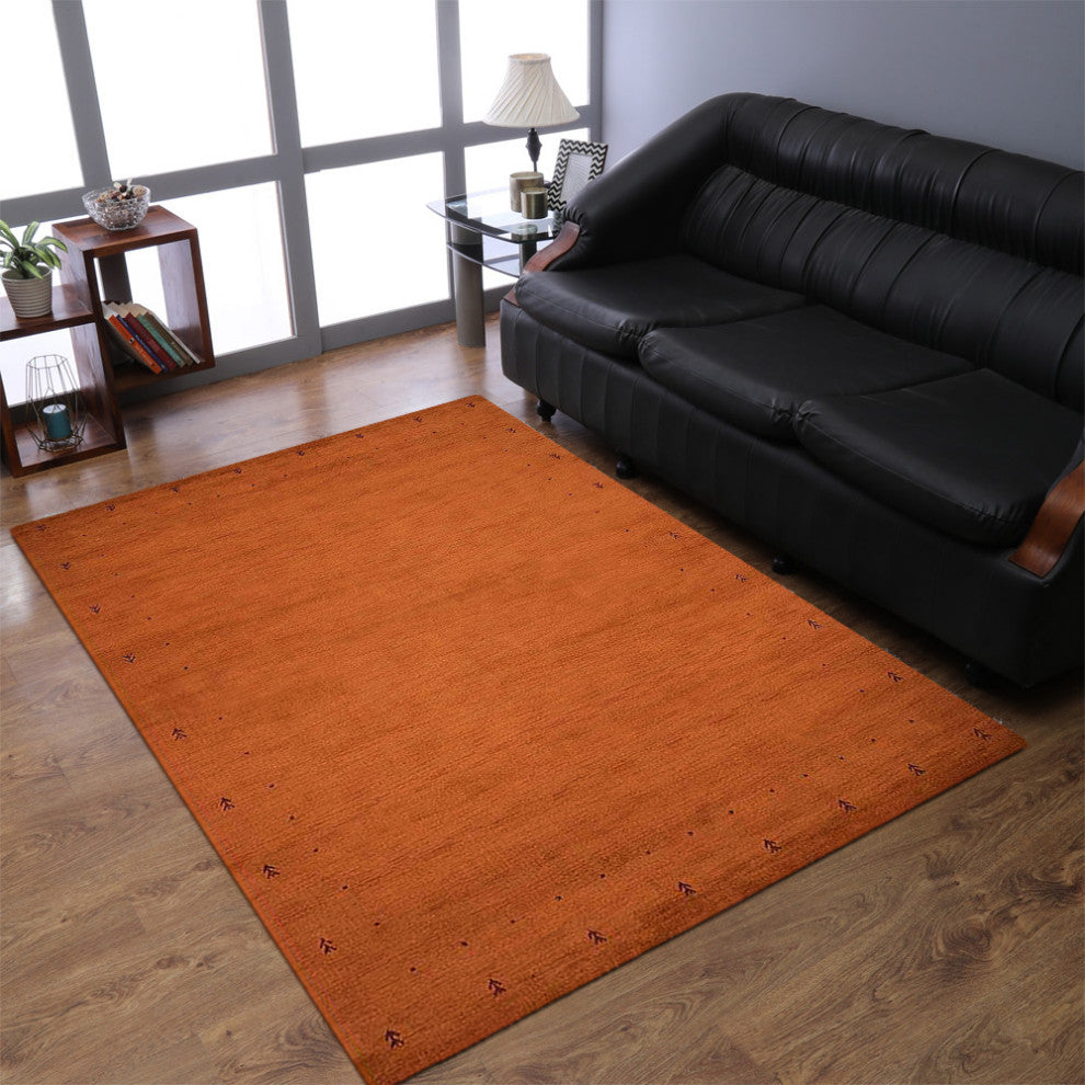 HAND KNOTTED LOOM WOOL ECO-FRIENDLY AREA RUGS - Rectangle, Orange, Contemporary