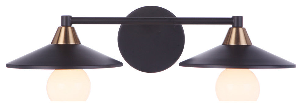 Craftmade Isaac 2-Light Bath Vanity 12519FBSB2, Flat Black/Satin Brass