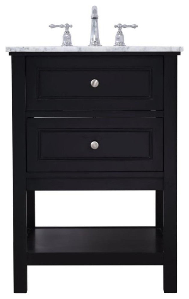 Elegant Decor Metropolis 24" Single Marble Top Bathroom Vanity in Black