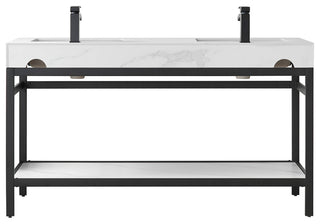 Funes Bath Vanity without Mirror, Matte Black Hardware, 60" Double Sink, White Stone Top