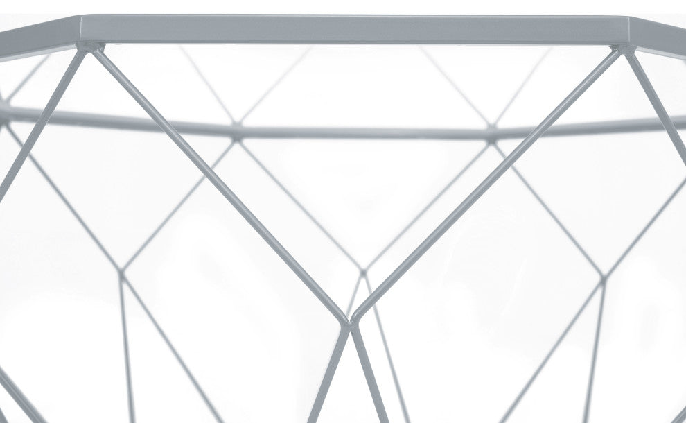 LeisureMod MD31GR Malibu Large Octagon Glass Grey Coffee Table Geometric Base