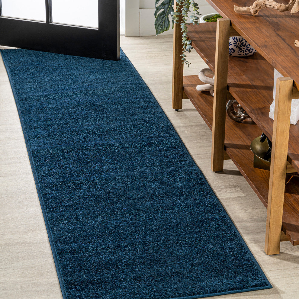 Haze Solid Low-Pile Navy 2 ft. x 12 ft. Runner Rug
