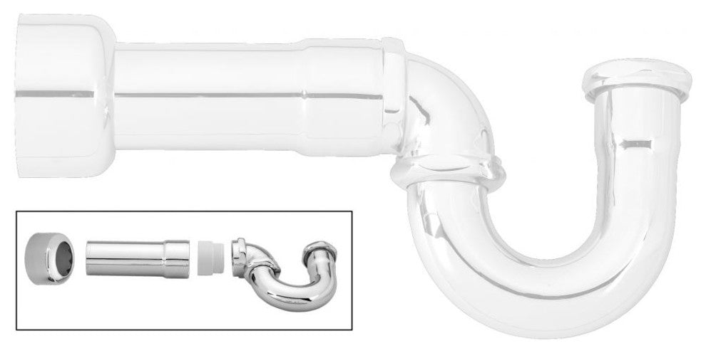 1.5" New England Style P-Trap With High Box Flange In Polished Chrome, Powder Coated White