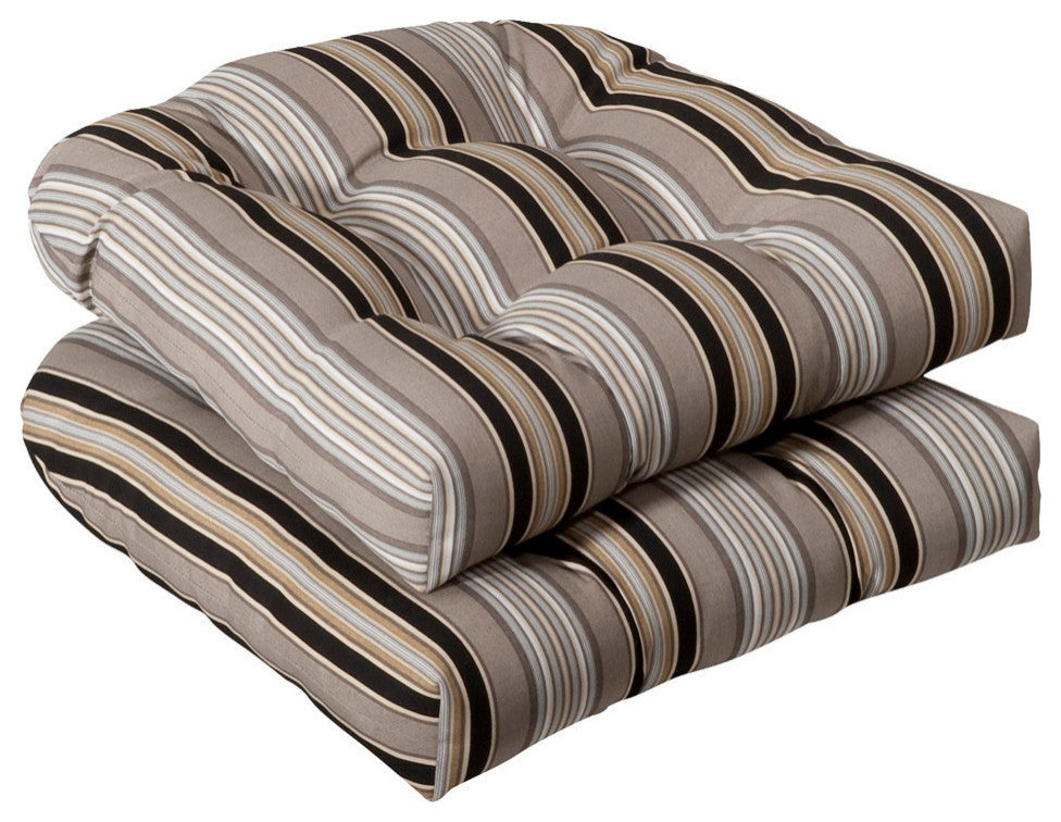 Getaway Stripe Black Wicker Seat Cushion, Set of 2