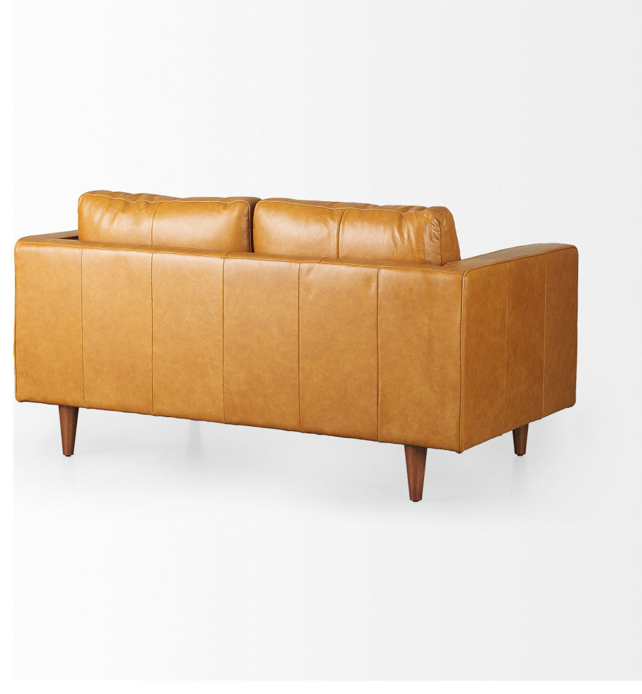 Svend 65Lx38Wx34H Tan Leather Love Seat Sofa