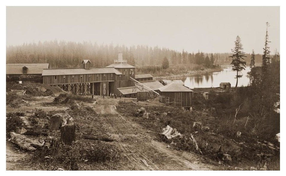 "Oswego Iron Works, Willamette River, Oregon, 1867" Paper Art, 24"x15"