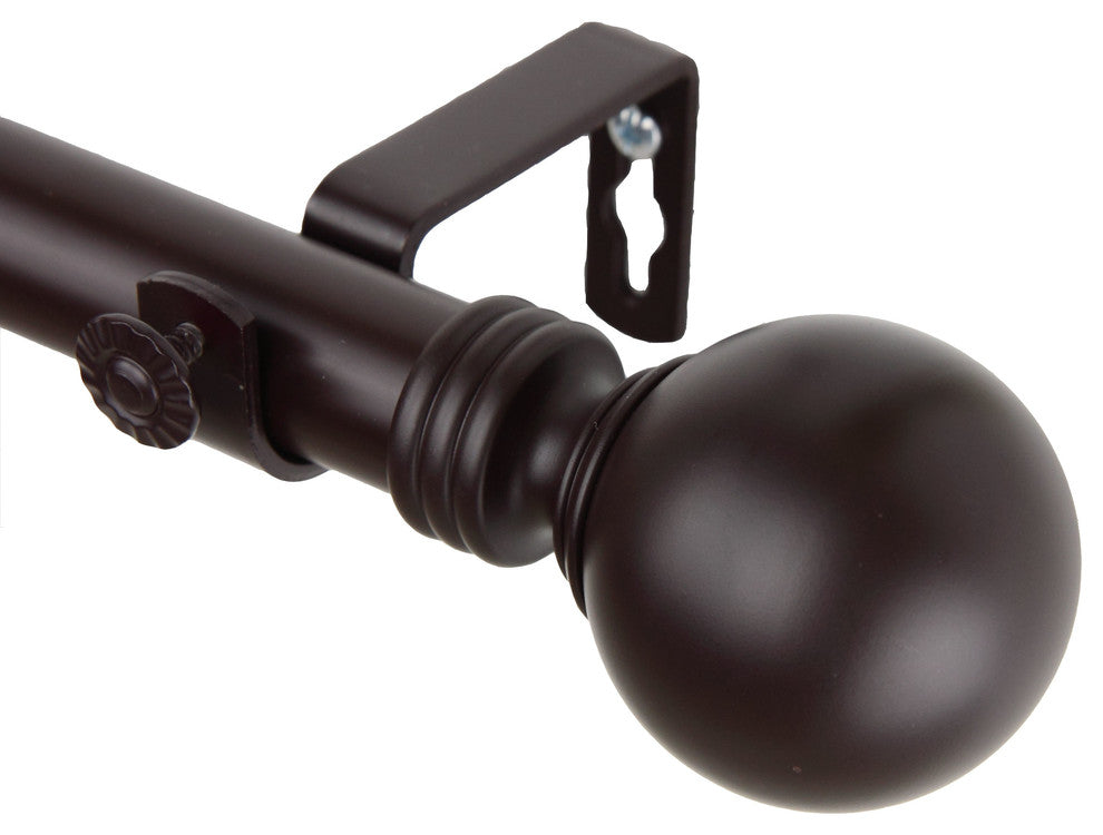 Globe Curtain Rod, Mahogany, 120"-170"