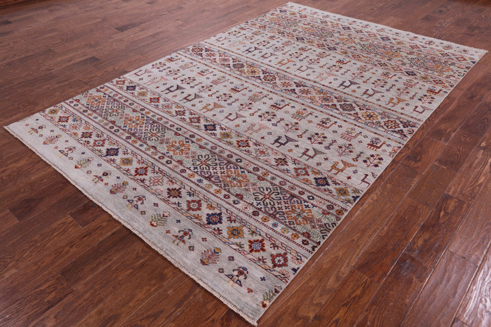 6' 3" X 9' 8" Persian Gabbeh Tribal Handmade Wool Rug Q11063