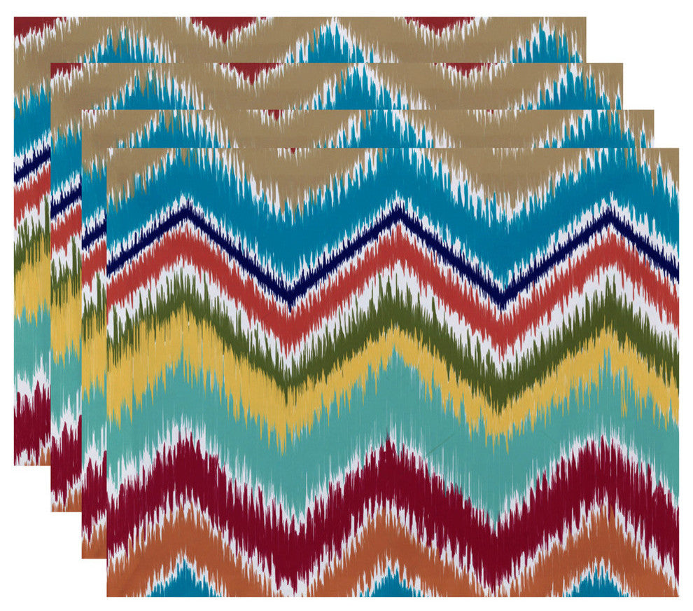 Ikat-Arina Chevron Stripes Print Placement, Caribbean, Set of 4