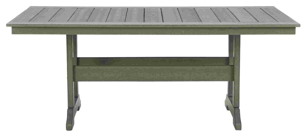 Benzara BM262990 Outdoor Dining Table With Slatted Top and Umbrella Hole, Gray
