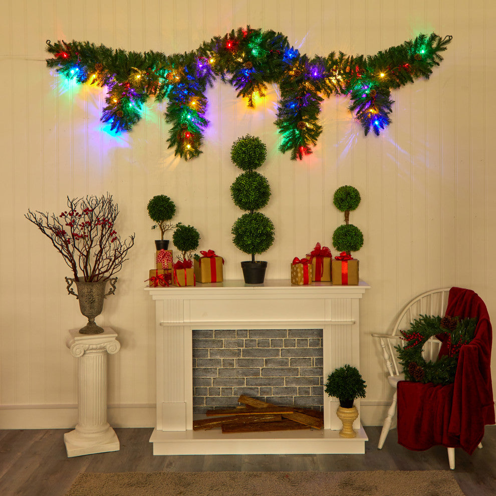 9' x 12ï¿½ Hanging Icicle Christmas Garland / 50 LED Lights Berries and Pine Cones