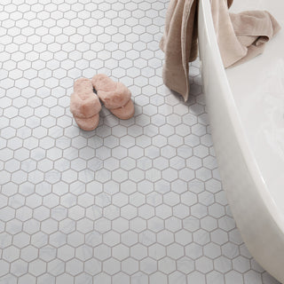 Carrione 2" Hex Matte Carrara Porcelain Floor and Wall Tile